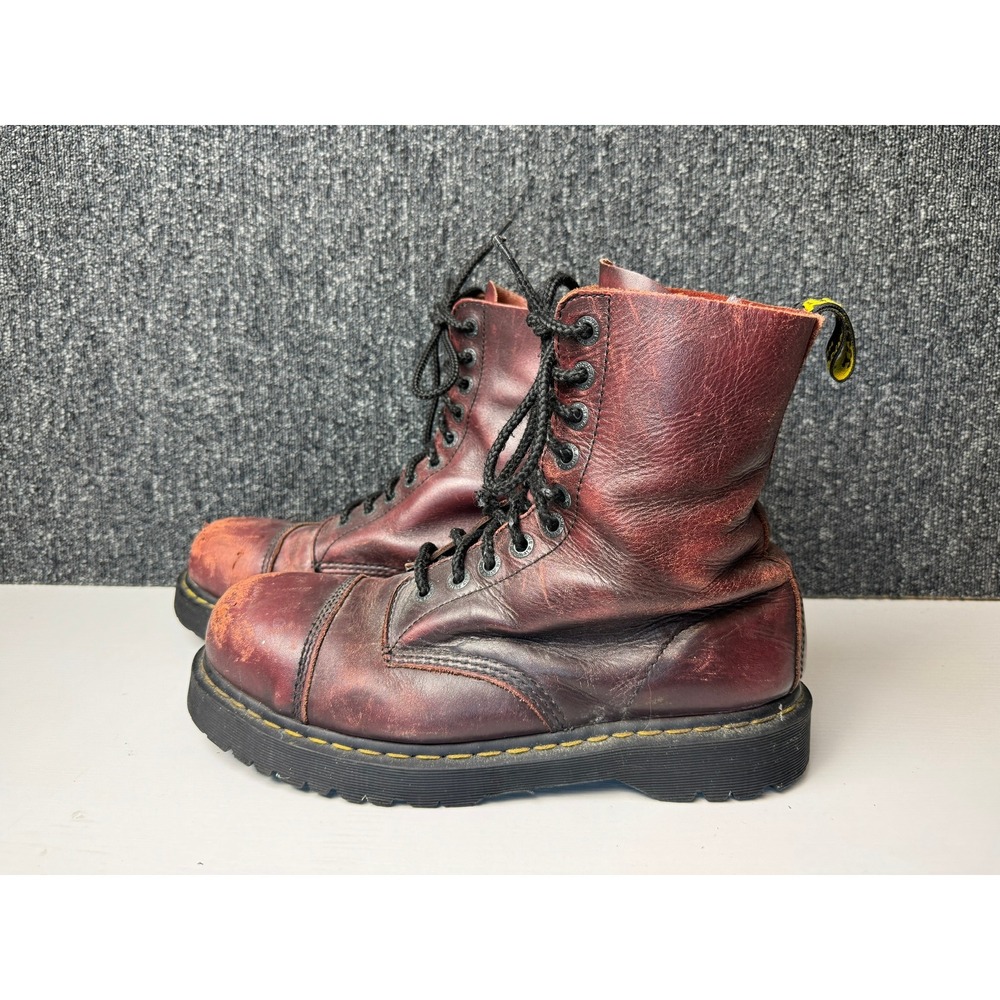 Dr. Martens 10-Eye Steel Toe Boots Oxblood Leather Mens Sz 10 Distressed Grunge